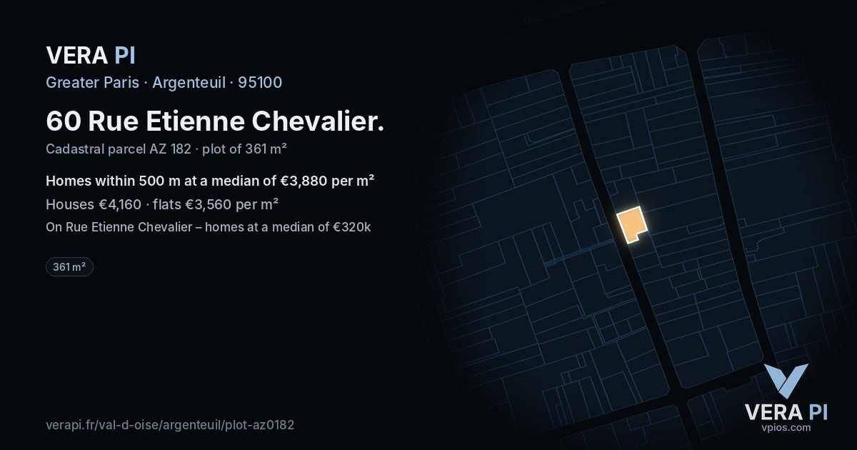 60 Rue Etienne Chevalier, Argenteuil at night – the plot lit, the parcels around coloured by the prices near them