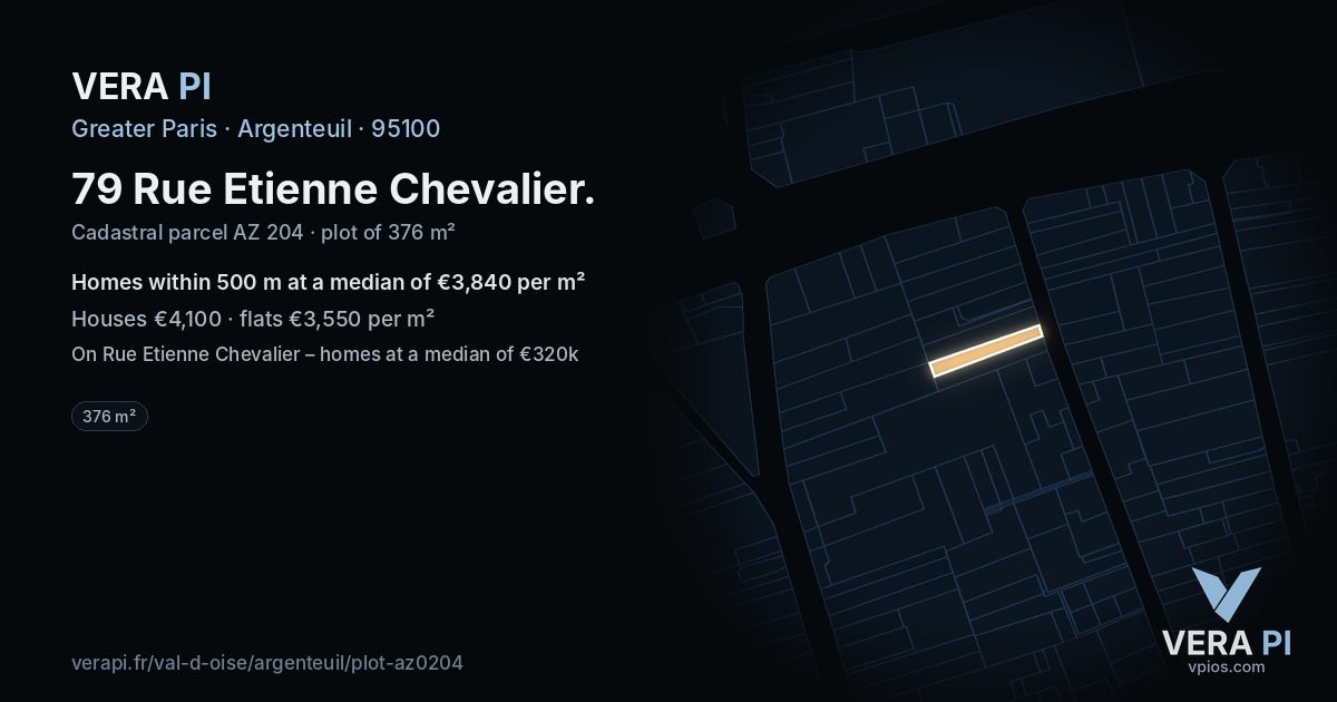 79 Rue Etienne Chevalier, Argenteuil at night – the plot lit, the parcels around coloured by the prices near them
