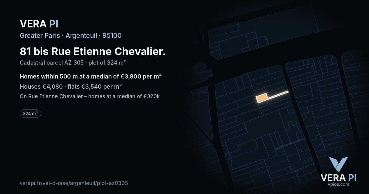 81 bis Rue Etienne Chevalier, Argenteuil at night – the plot lit, the parcels around coloured by the prices near them
