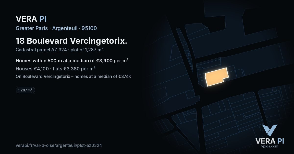 18 Boulevard Vercingetorix, Argenteuil at night – the plot lit, the parcels around coloured by the prices near them