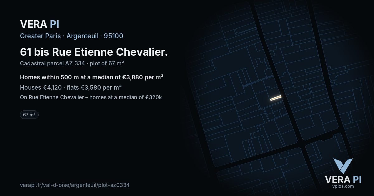 61 bis Rue Etienne Chevalier, Argenteuil at night – the plot lit, the parcels around coloured by the prices near them