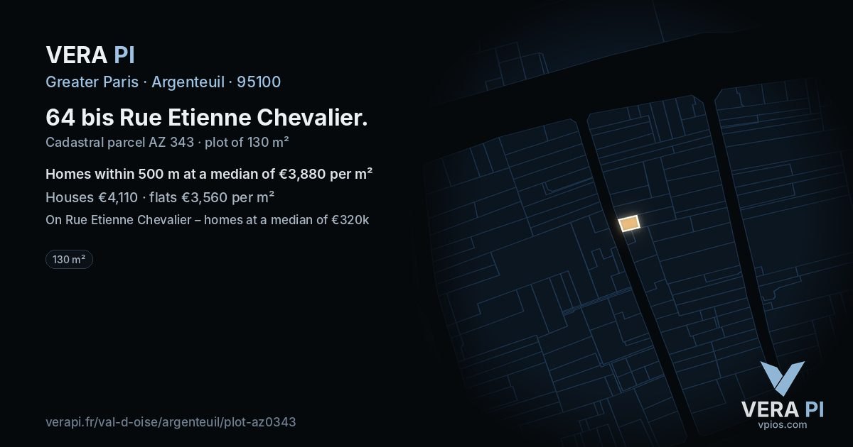 64 bis Rue Etienne Chevalier, Argenteuil at night – the plot lit, the parcels around coloured by the prices near them