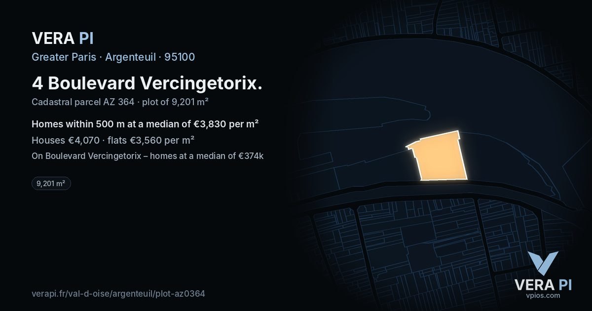 4 Boulevard Vercingetorix, Argenteuil at night – the plot lit, the parcels around coloured by the prices near them