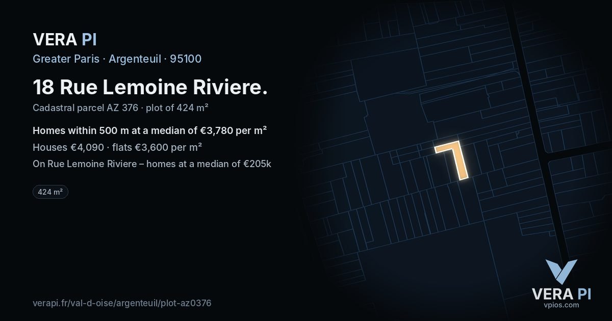 18 Rue Lemoine Riviere, Argenteuil at night – the plot lit, the parcels around coloured by the prices near them