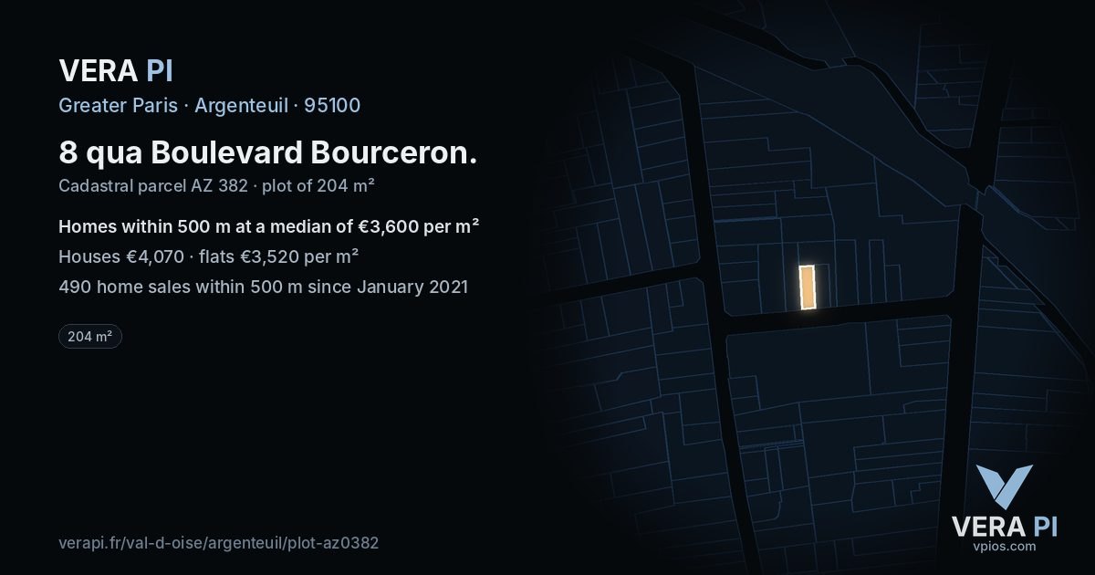 8 qua Boulevard Bourceron, Argenteuil at night – the plot lit, the parcels around coloured by the prices near them