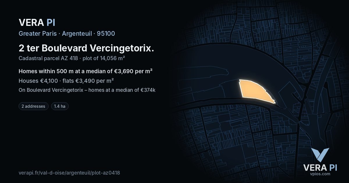 2 ter Boulevard Vercingetorix, Argenteuil at night – the plot lit, the parcels around coloured by the prices near them