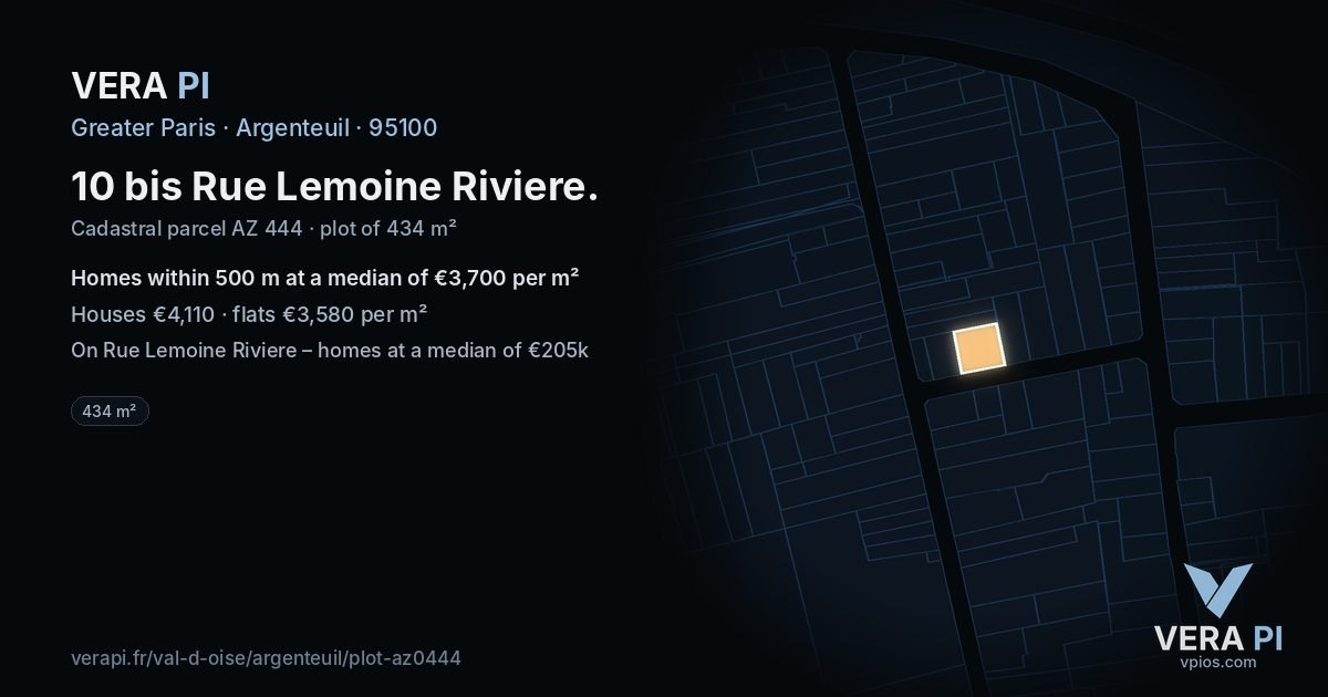 10 bis Rue Lemoine Riviere, Argenteuil at night – the plot lit, the parcels around coloured by the prices near them