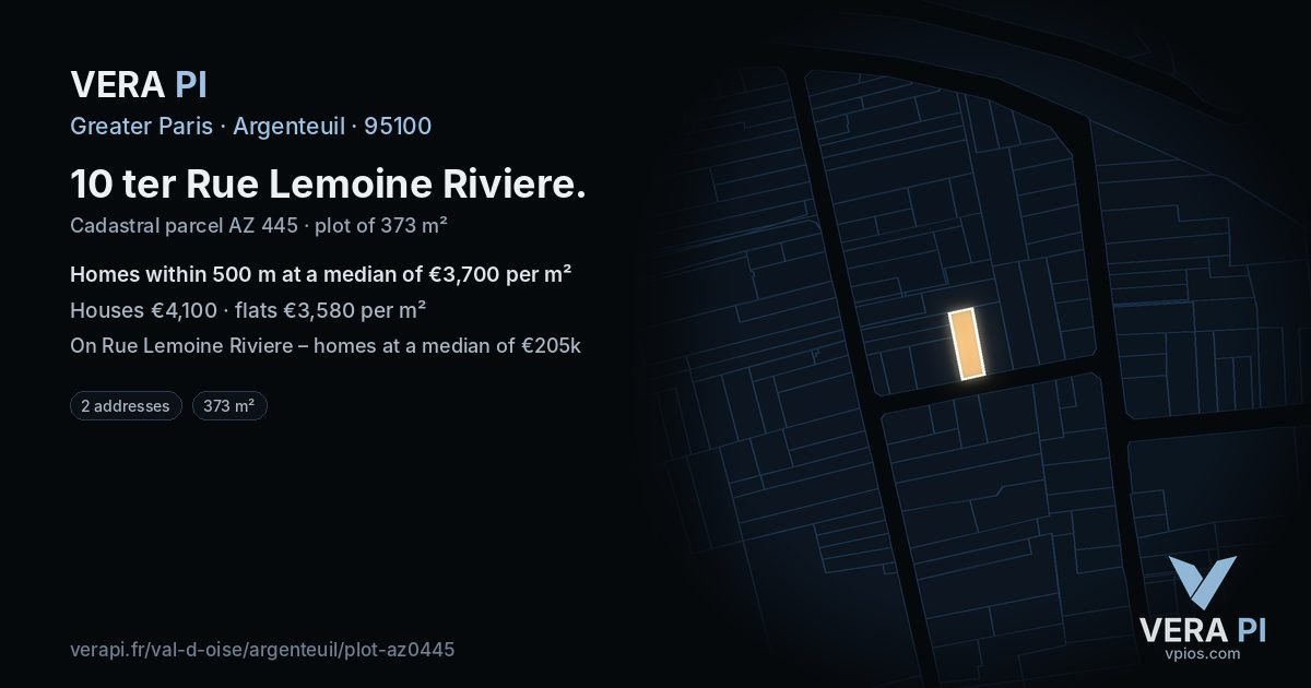 10 ter Rue Lemoine Riviere, Argenteuil at night – the plot lit, the parcels around coloured by the prices near them