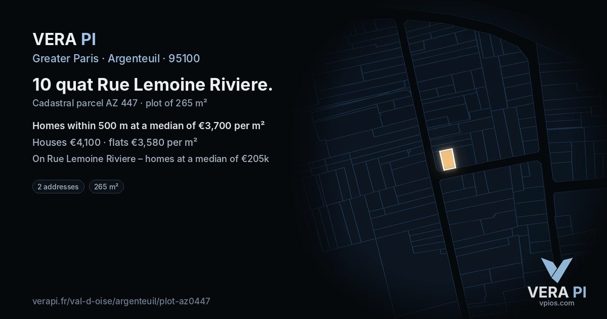 10 quat Rue Lemoine Riviere, Argenteuil at night – the plot lit, the parcels around coloured by the prices near them