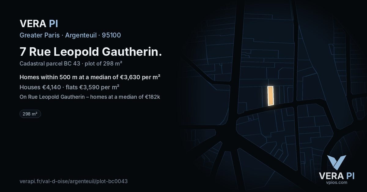 7 Rue Leopold Gautherin, Argenteuil at night – the plot lit, the parcels around coloured by the prices near them