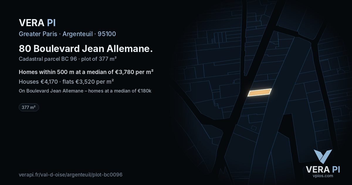 80 Boulevard Jean Allemane, Argenteuil at night – the plot lit, the parcels around coloured by the prices near them