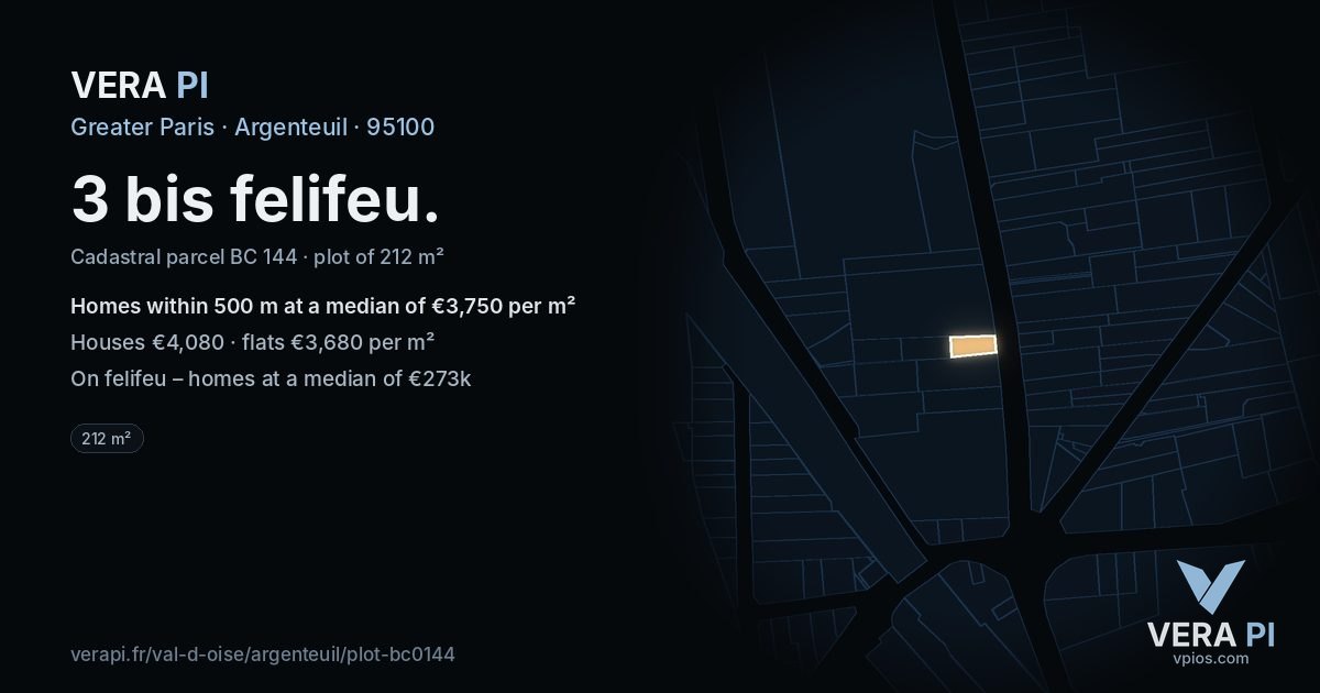 3 bis felifeu, Argenteuil at night – the plot lit, the parcels around coloured by the prices near them