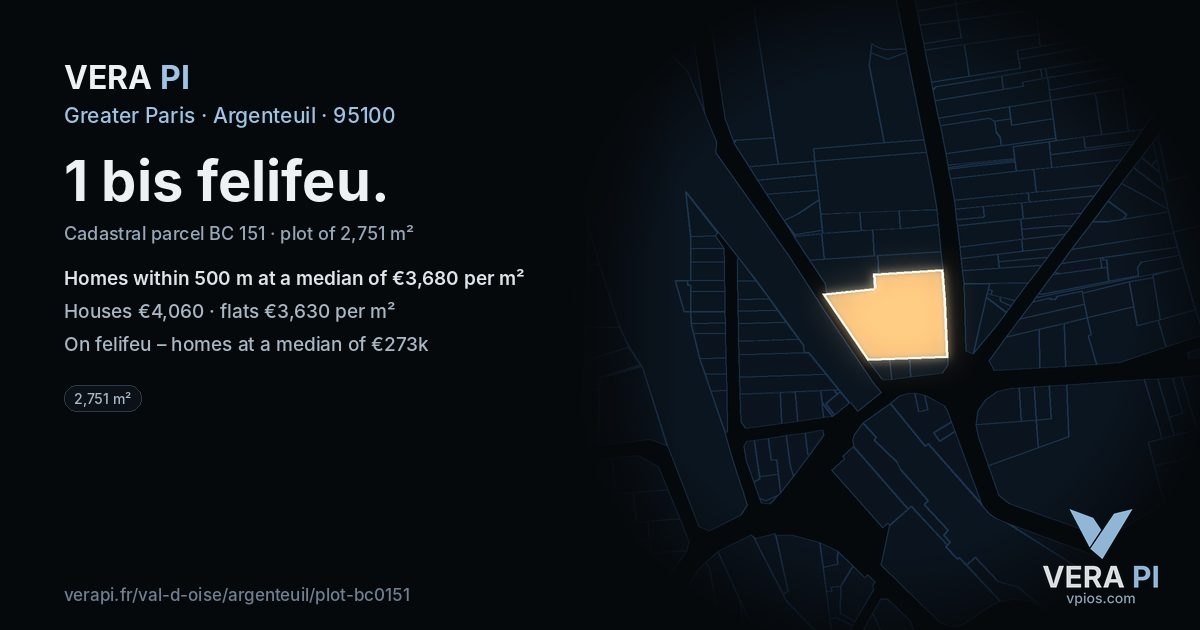 1 bis felifeu, Argenteuil at night – the plot lit, the parcels around coloured by the prices near them