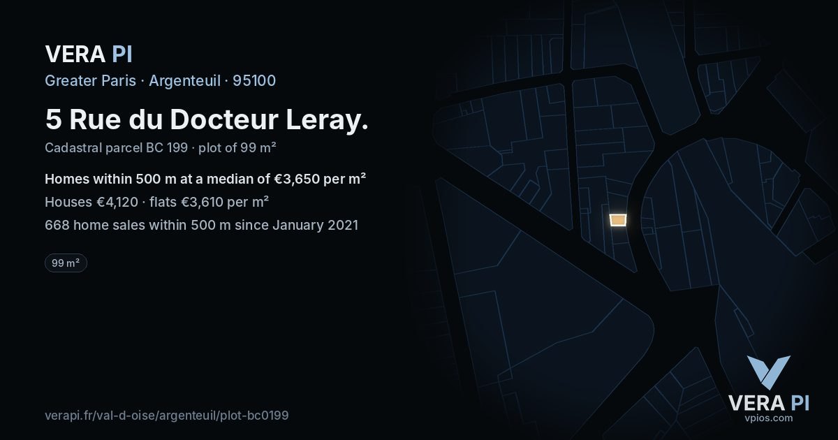 5 Rue du Docteur Leray, Argenteuil at night – the plot lit, the parcels around coloured by the prices near them