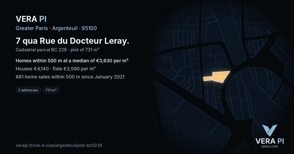 7 qua Rue du Docteur Leray, Argenteuil at night – the plot lit, the parcels around coloured by the prices near them