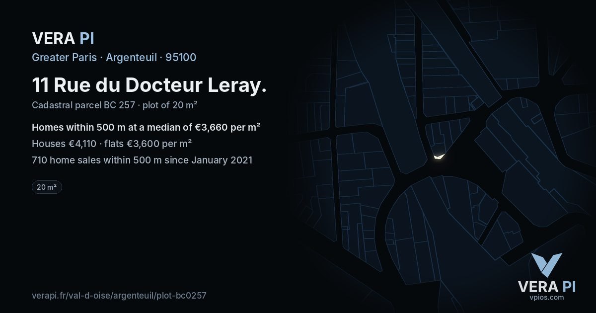 11 Rue du Docteur Leray, Argenteuil at night – the plot lit, the parcels around coloured by the prices near them