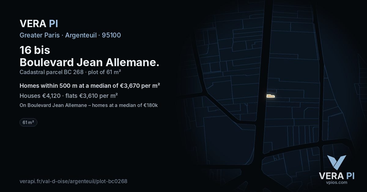16 bis Boulevard Jean Allemane, Argenteuil at night – the plot lit, the parcels around coloured by the prices near them