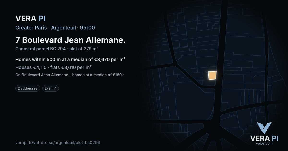 7 Boulevard Jean Allemane, Argenteuil at night – the plot lit, the parcels around coloured by the prices near them