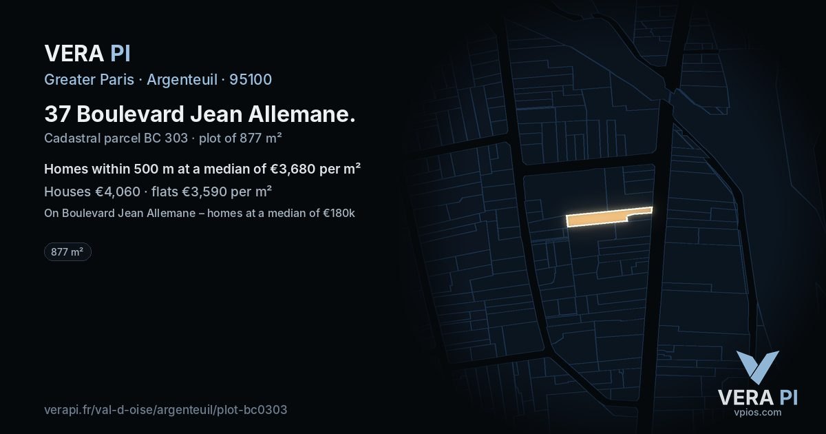 37 Boulevard Jean Allemane, Argenteuil at night – the plot lit, the parcels around coloured by the prices near them