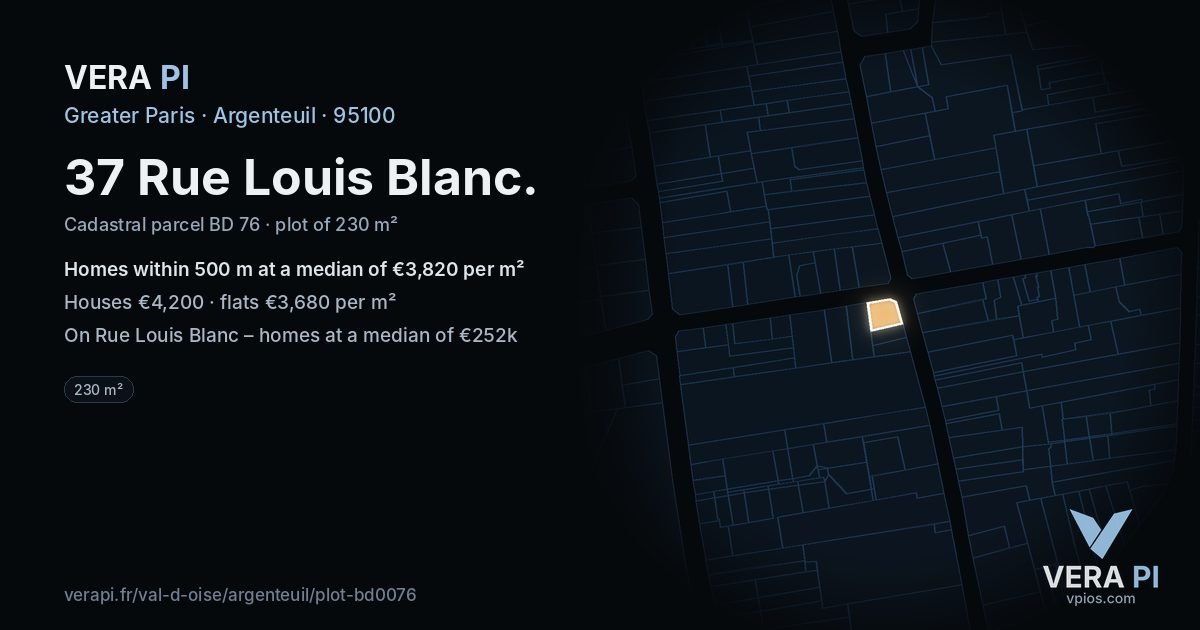 37 Rue Louis Blanc, Argenteuil at night – the plot lit, the parcels around coloured by the prices near them