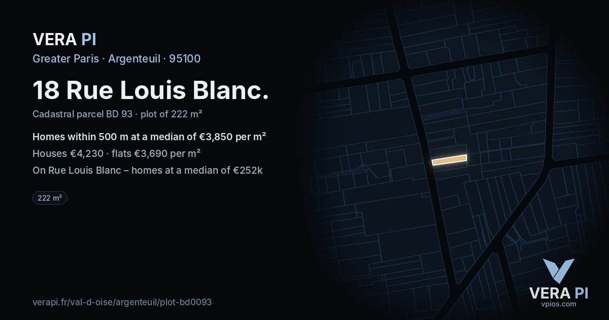 18 Rue Louis Blanc, Argenteuil at night – the plot lit, the parcels around coloured by the prices near them