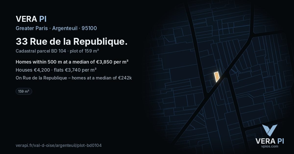 33 Rue de la Republique, Argenteuil at night – the plot lit, the parcels around coloured by the prices near them