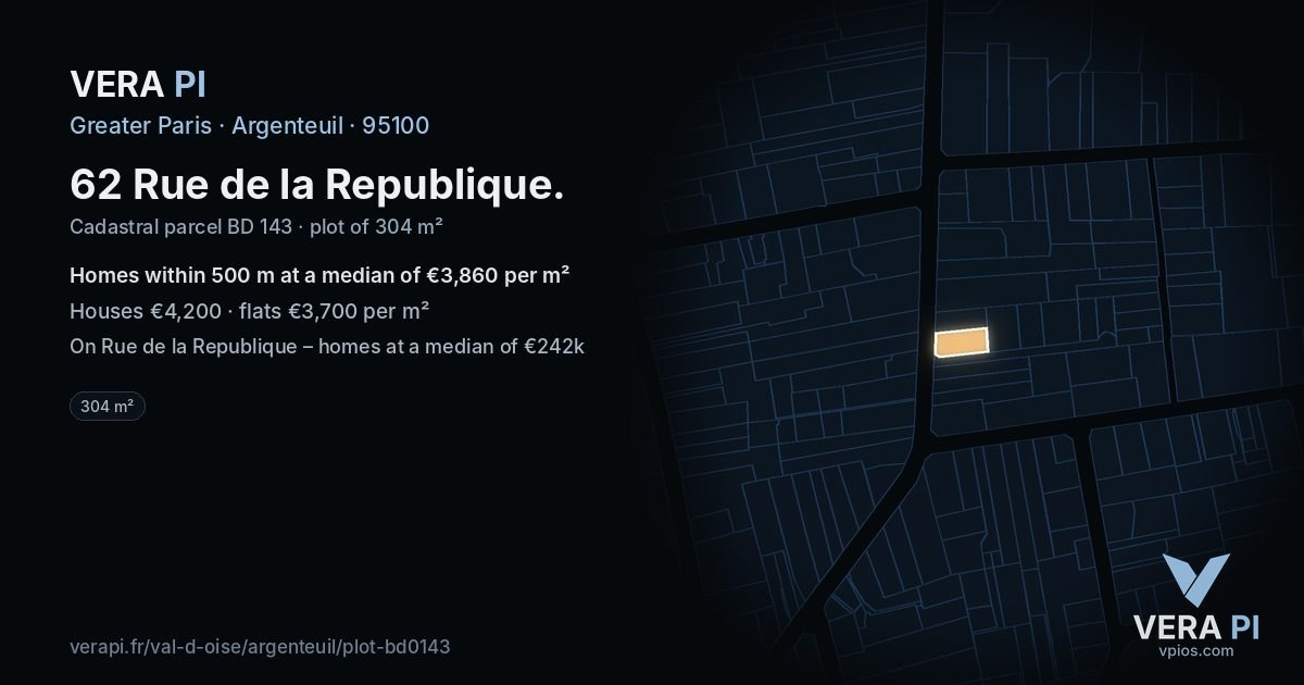 62 Rue de la Republique, Argenteuil at night – the plot lit, the parcels around coloured by the prices near them