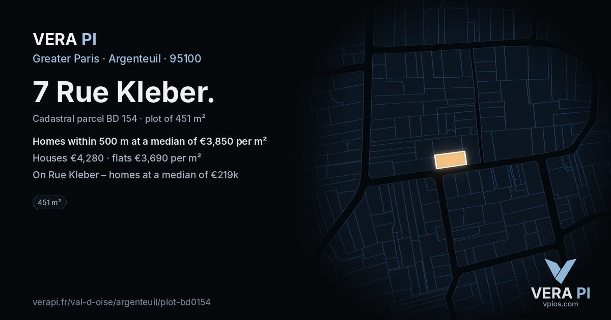 7 Rue Kleber, Argenteuil at night – the plot lit, the parcels around coloured by the prices near them