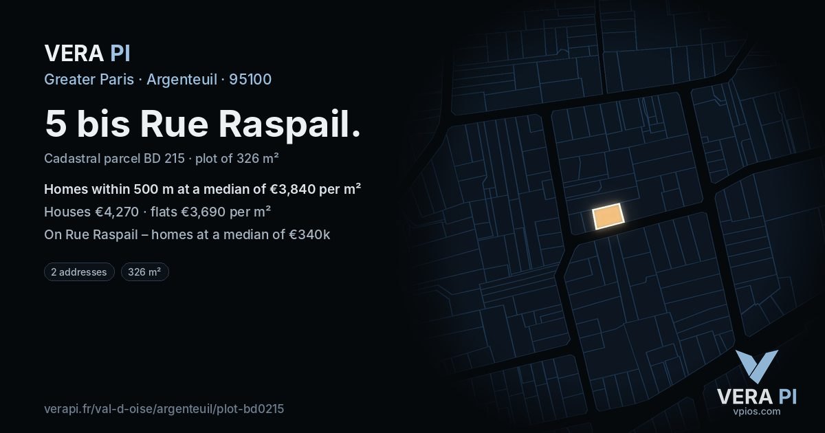 5 bis Rue Raspail, Argenteuil at night – the plot lit, the parcels around coloured by the prices near them