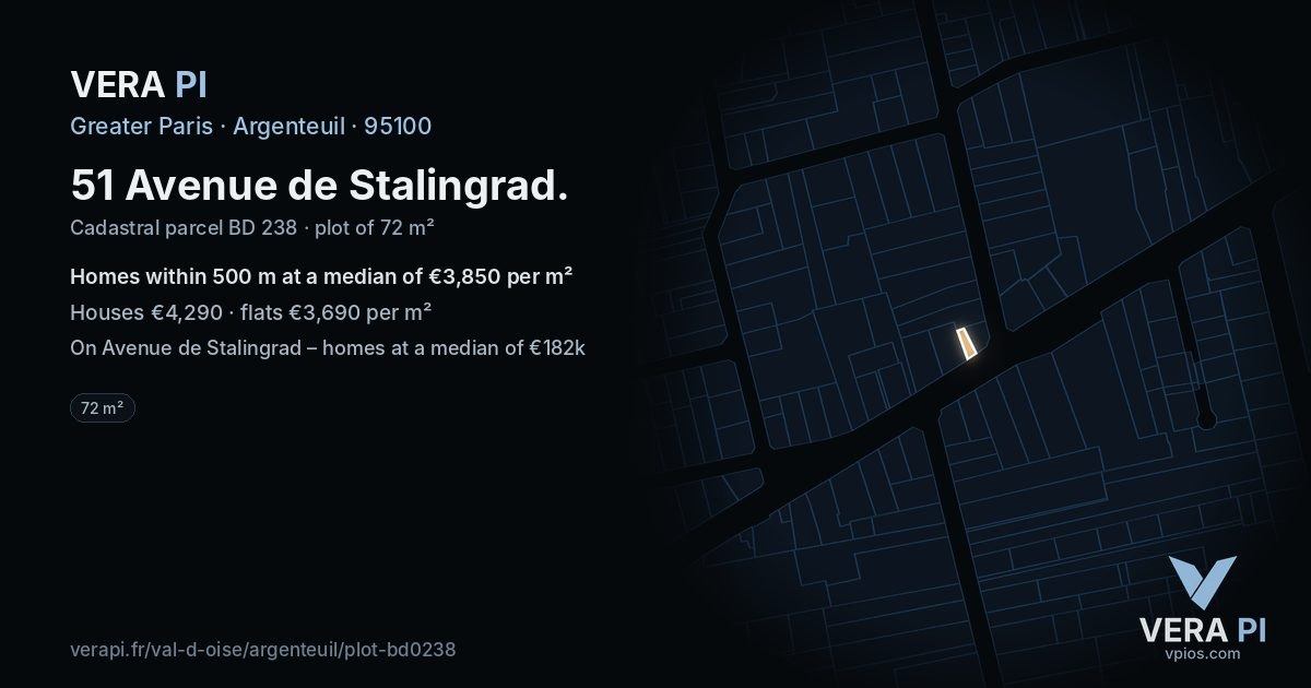 51 Avenue de Stalingrad, Argenteuil at night – the plot lit, the parcels around coloured by the prices near them
