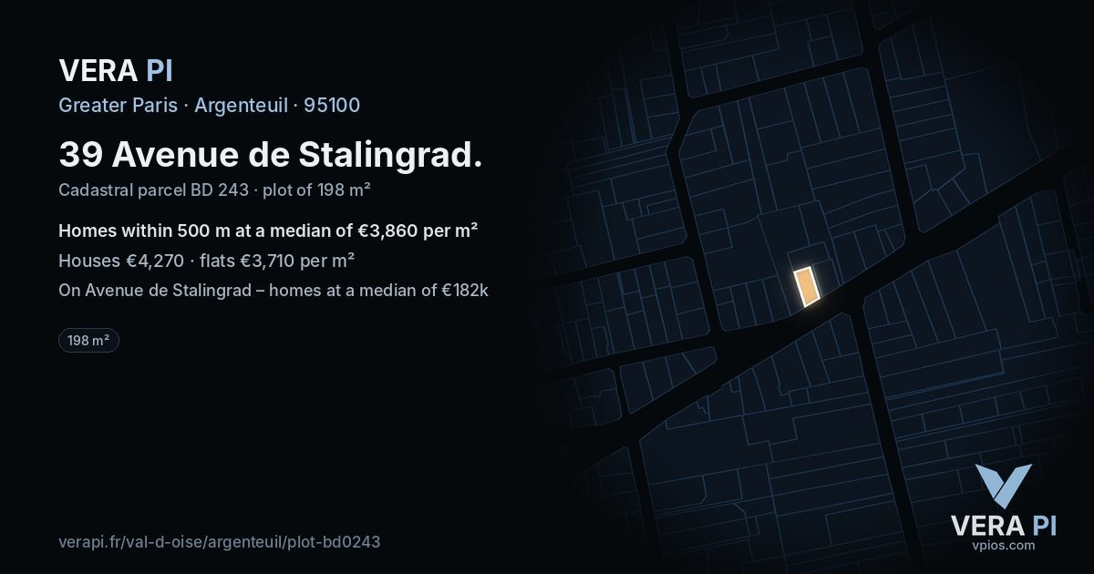 39 Avenue de Stalingrad, Argenteuil at night – the plot lit, the parcels around coloured by the prices near them