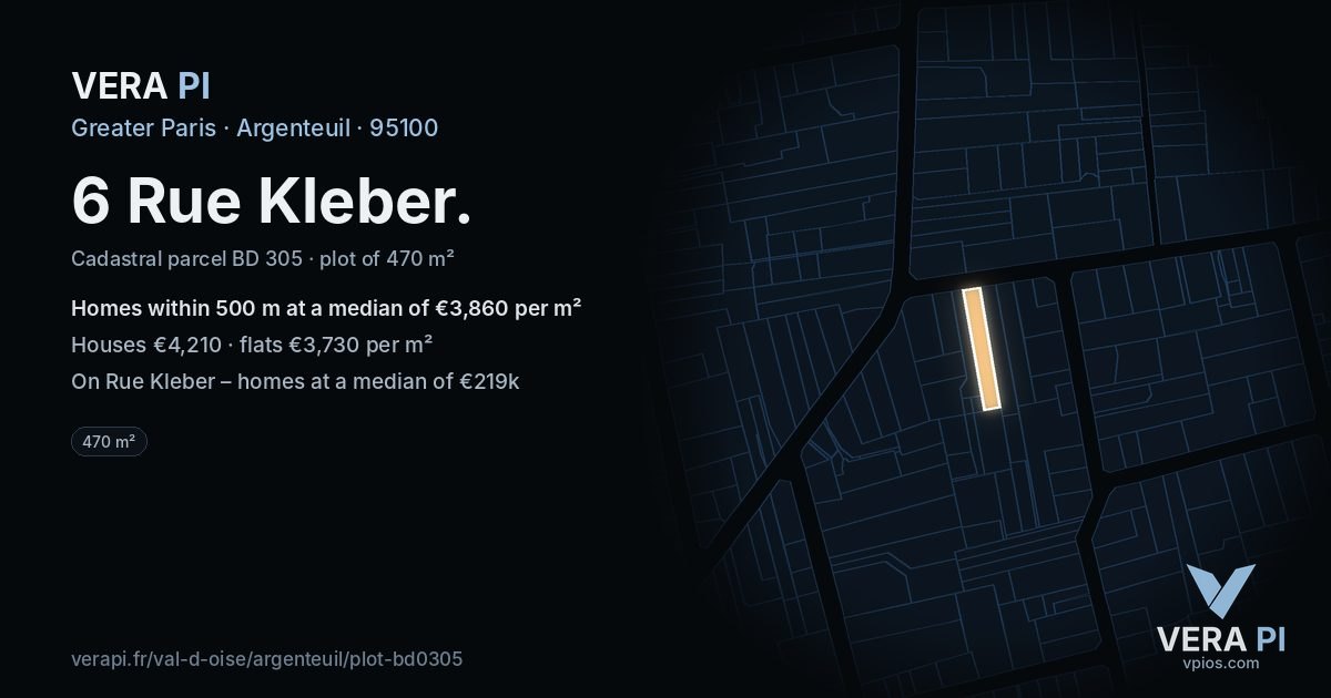 6 Rue Kleber, Argenteuil at night – the plot lit, the parcels around coloured by the prices near them