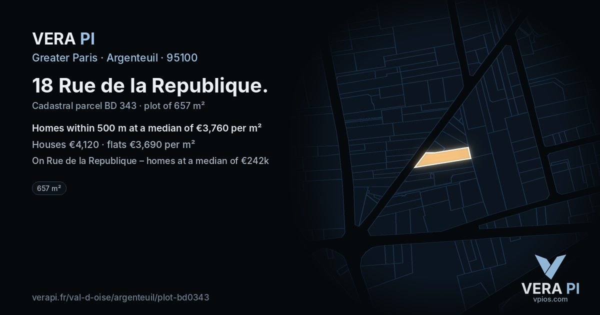 18 Rue de la Republique, Argenteuil at night – the plot lit, the parcels around coloured by the prices near them