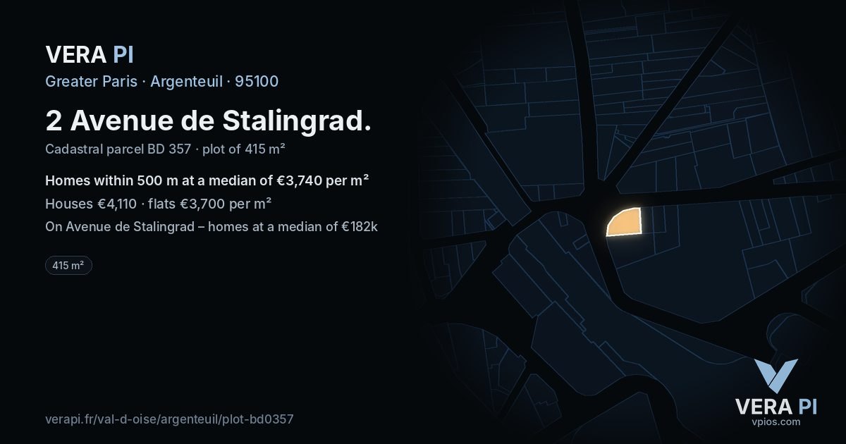 2 Avenue de Stalingrad, Argenteuil at night – the plot lit, the parcels around coloured by the prices near them