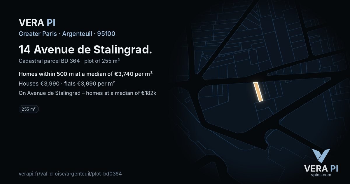 14 Avenue de Stalingrad, Argenteuil at night – the plot lit, the parcels around coloured by the prices near them
