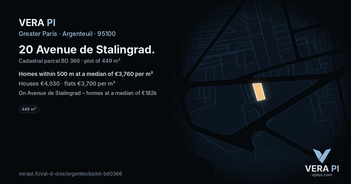 20 Avenue de Stalingrad, Argenteuil at night – the plot lit, the parcels around coloured by the prices near them