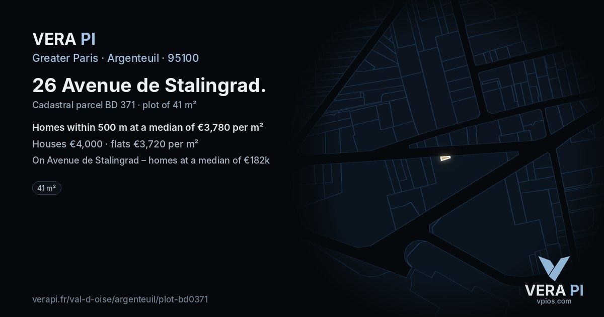 26 Avenue de Stalingrad, Argenteuil at night – the plot lit, the parcels around coloured by the prices near them