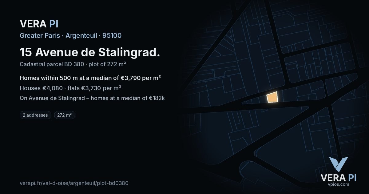 15 Avenue de Stalingrad, Argenteuil at night – the plot lit, the parcels around coloured by the prices near them