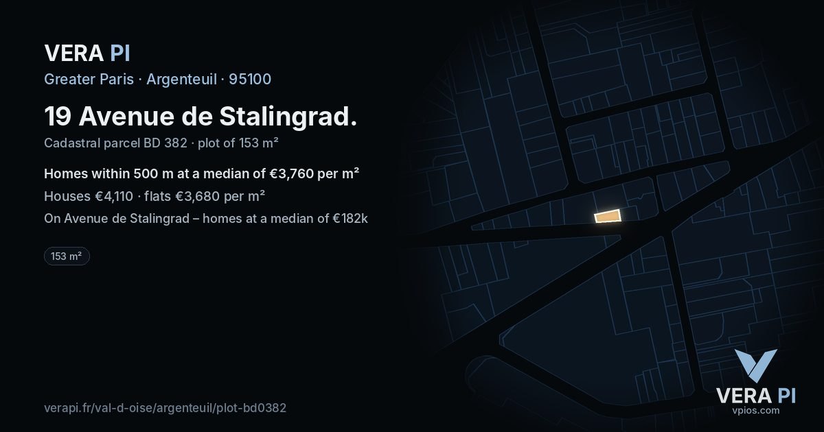 19 Avenue de Stalingrad, Argenteuil at night – the plot lit, the parcels around coloured by the prices near them