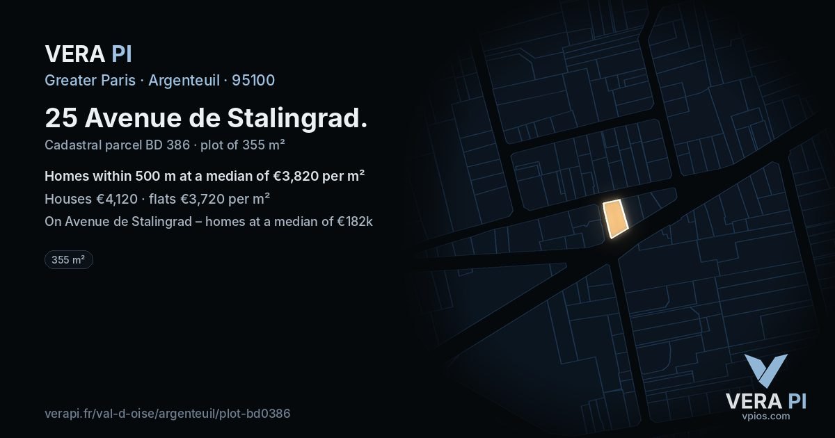 25 Avenue de Stalingrad, Argenteuil at night – the plot lit, the parcels around coloured by the prices near them