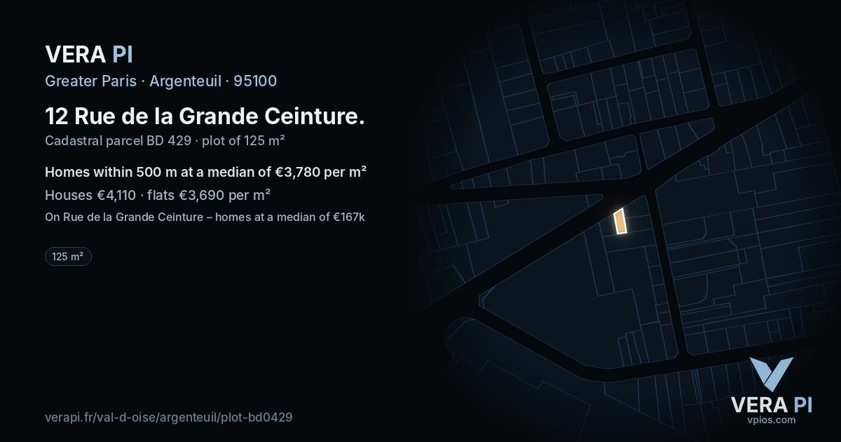12 Rue de la Grande Ceinture, Argenteuil at night – the plot lit, the parcels around coloured by the prices near them