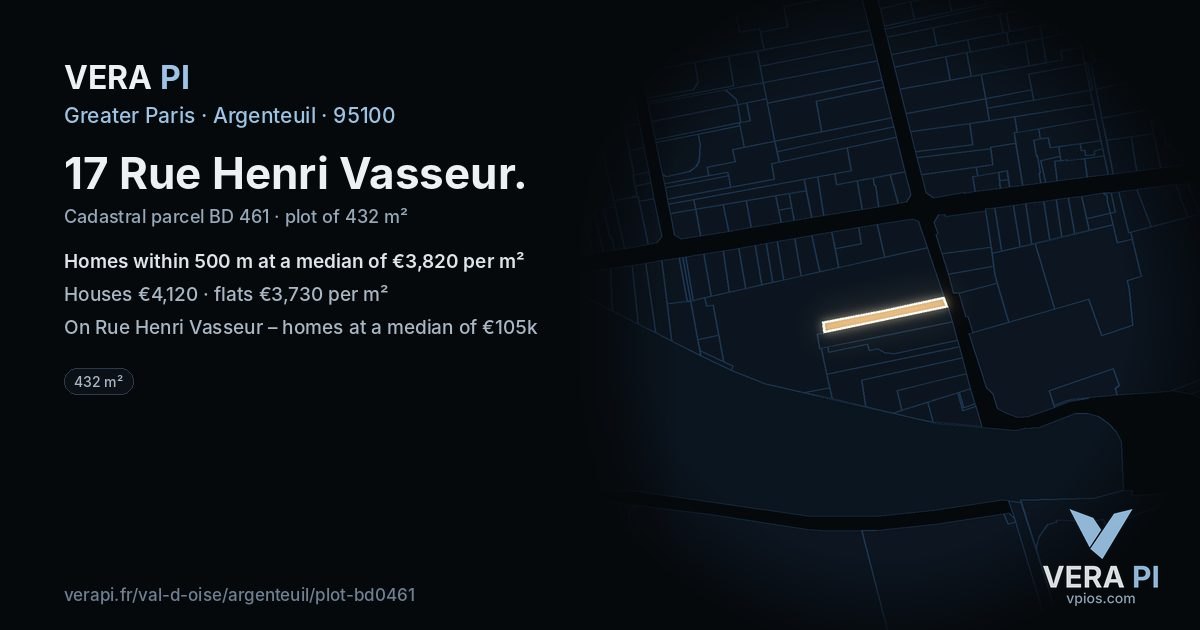 17 Rue Henri Vasseur, Argenteuil at night – the plot lit, the parcels around coloured by the prices near them