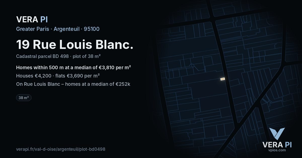 19 Rue Louis Blanc, Argenteuil at night – the plot lit, the parcels around coloured by the prices near them