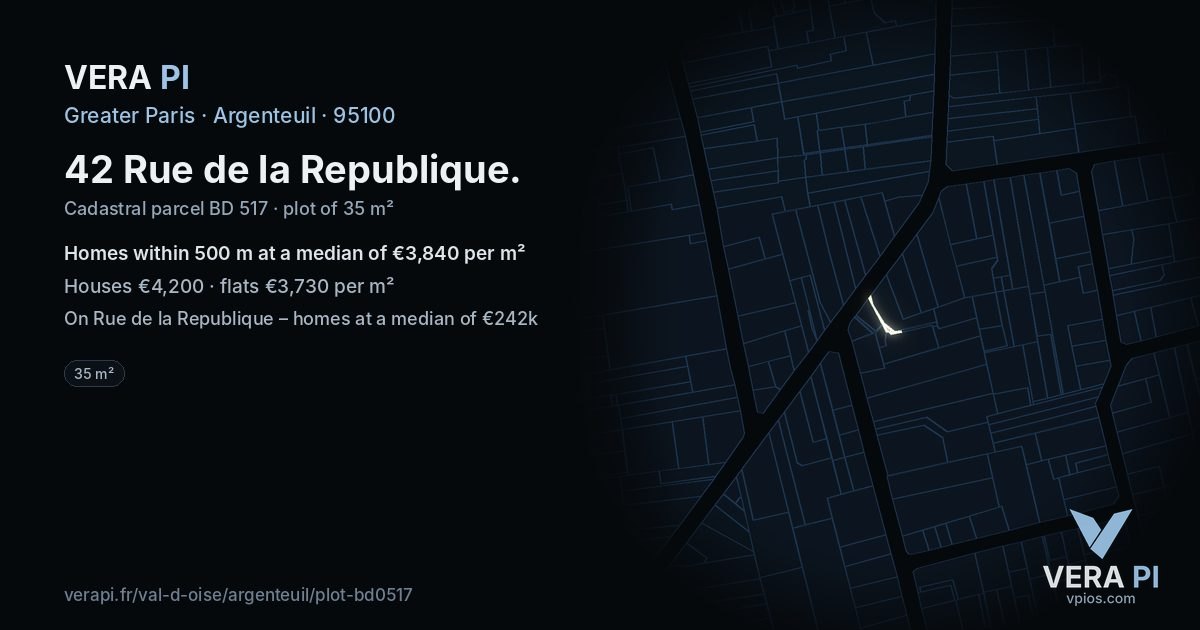 42 Rue de la Republique, Argenteuil at night – the plot lit, the parcels around coloured by the prices near them