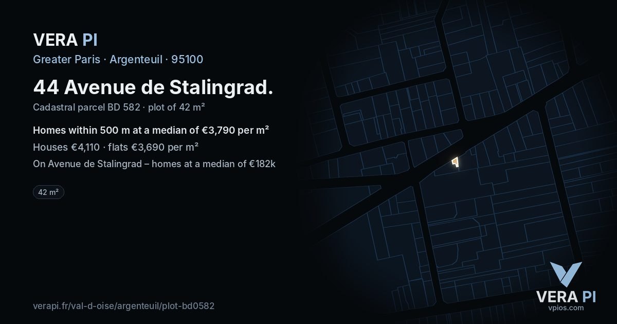 44 Avenue de Stalingrad, Argenteuil at night – the plot lit, the parcels around coloured by the prices near them