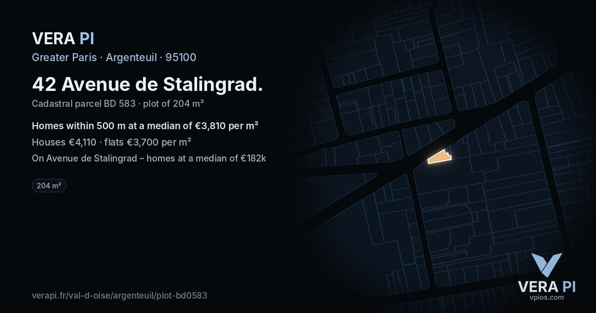42 Avenue de Stalingrad, Argenteuil at night – the plot lit, the parcels around coloured by the prices near them