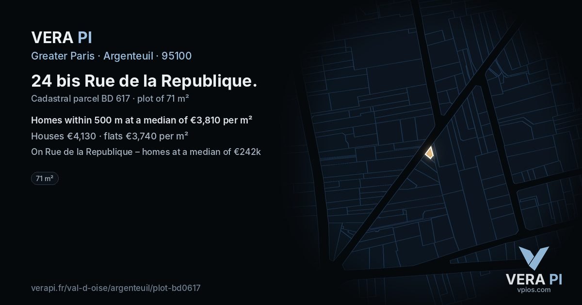 24 bis Rue de la Republique, Argenteuil at night – the plot lit, the parcels around coloured by the prices near them