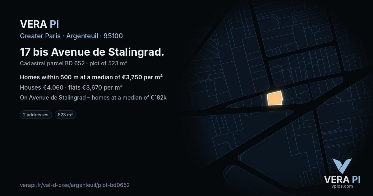17 bis Avenue de Stalingrad, Argenteuil at night – the plot lit, the parcels around coloured by the prices near them