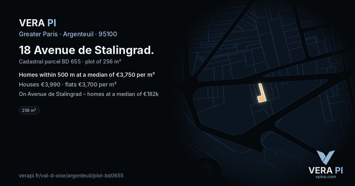 18 Avenue de Stalingrad, Argenteuil at night – the plot lit, the parcels around coloured by the prices near them