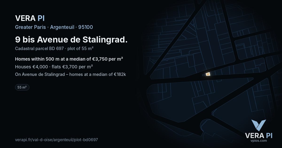9 bis Avenue de Stalingrad, Argenteuil at night – the plot lit, the parcels around coloured by the prices near them